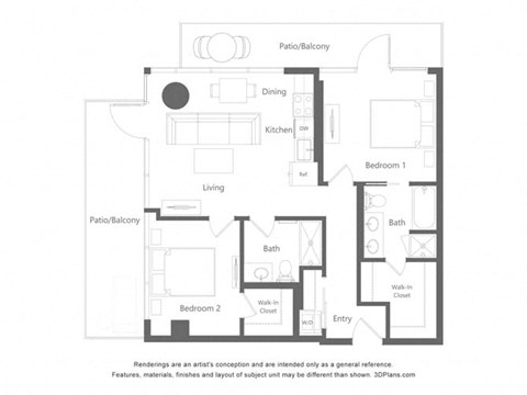 a floor plan of a unit with a bedroom and a living room